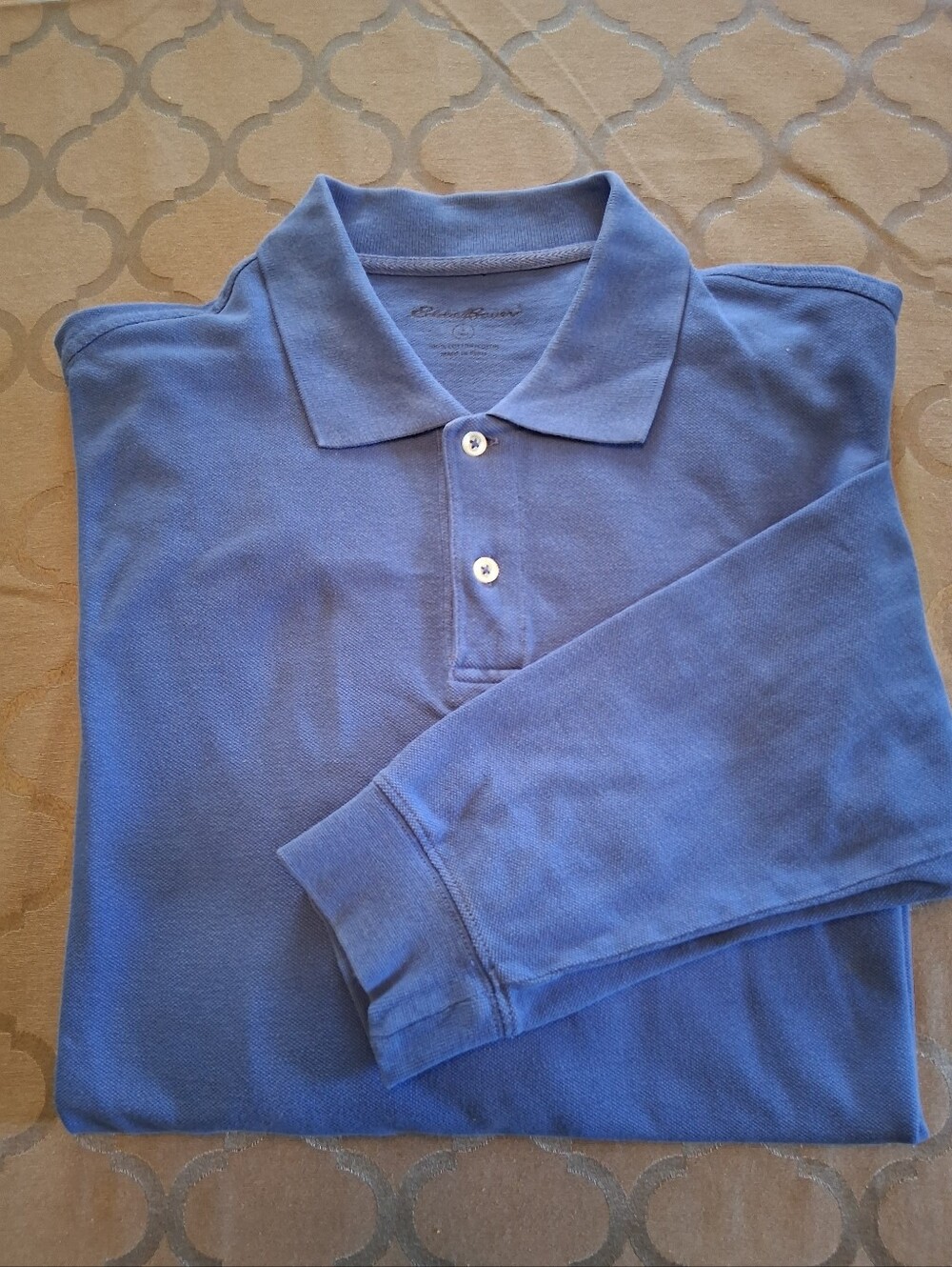 Vtg Eddie Bauer Men's Large Blue Long Sleeve Polo Shirt
